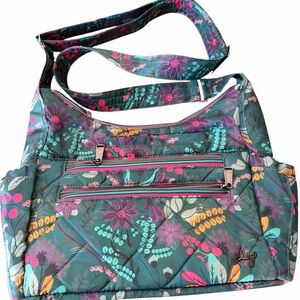 Lug Floral Quilted Shoulder Bag - Teal and Pink